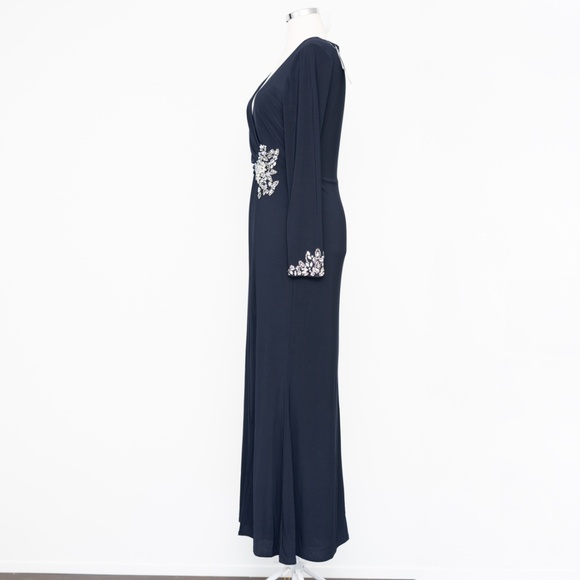Betsy & Adam - Jersey Embellished Long-Sleeve Gown - Picture 6 of 13